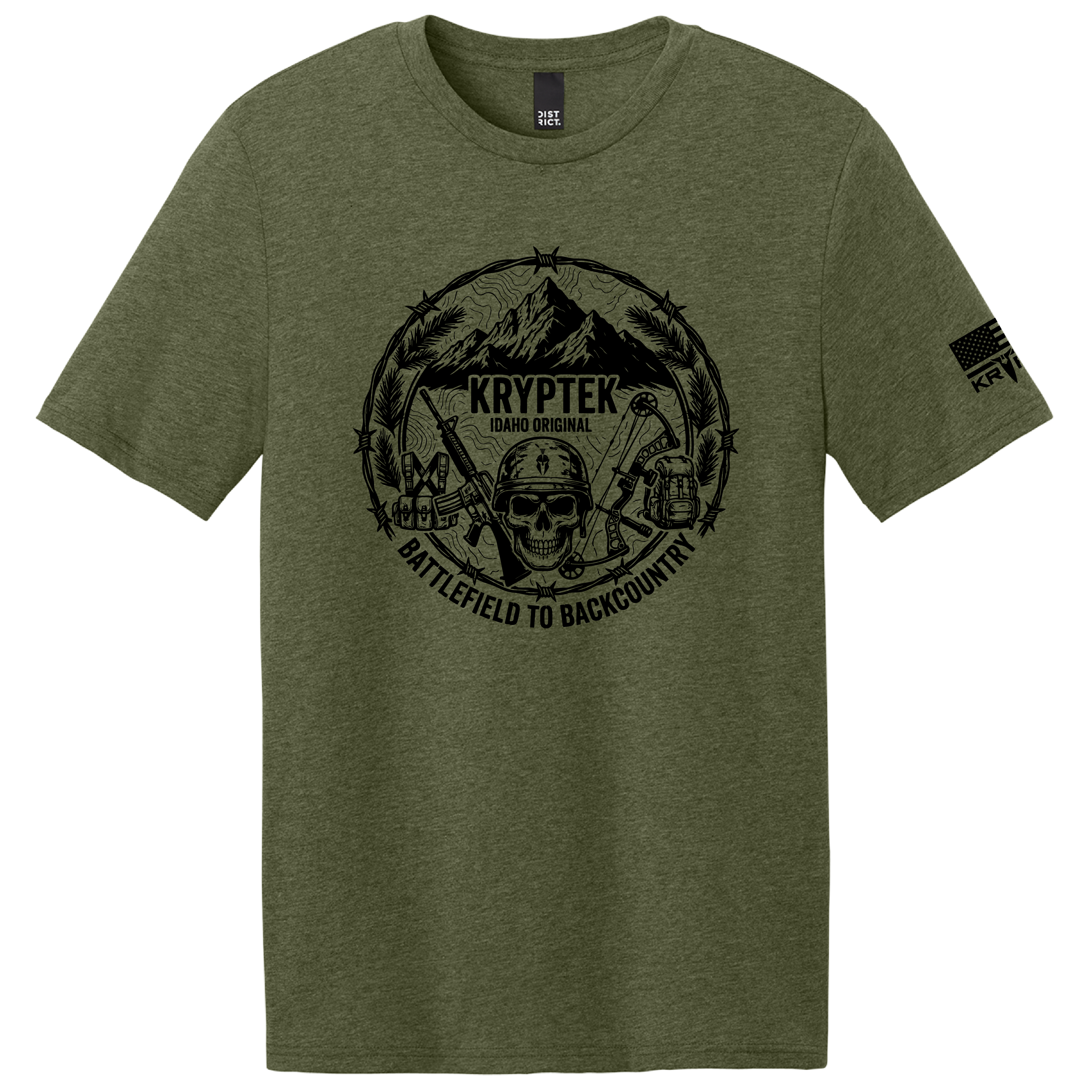 Kryptek Battlefield to Backcountry T-Shirt – Idaho Original Graphic Tee (Military Green Heather)